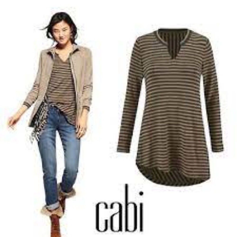 CAbi Style 3629 Black And Brown Striped Tunic Top